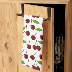 Linge De Cuisine Cerise Rouge, Motif De Cerises, Feuilles, Fruits