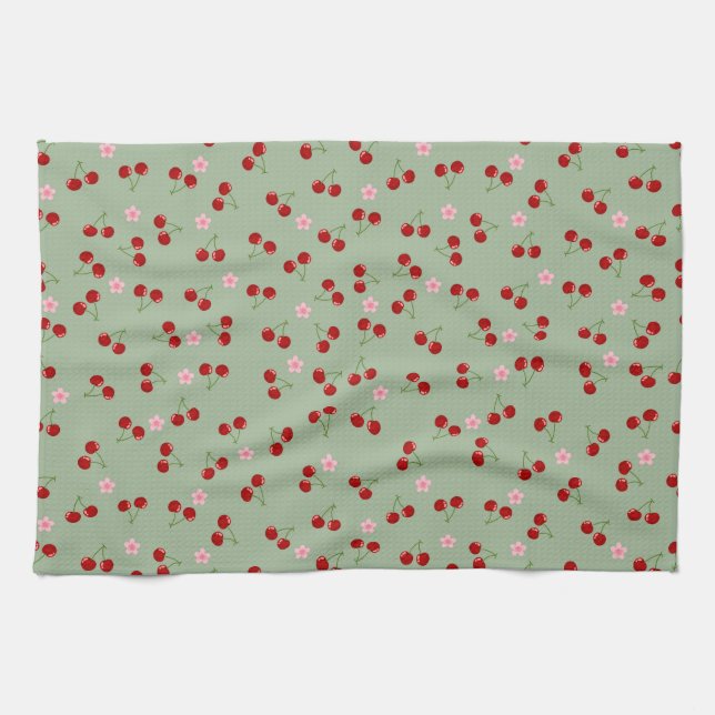 Linge De Cuisine Cerises Et Fleurs (Horizontal)