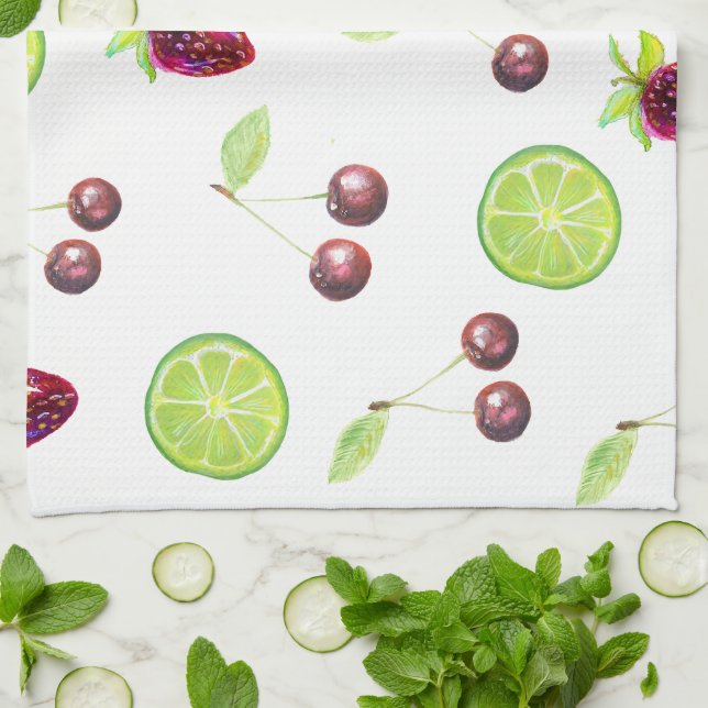 Linge De Cuisine Cerises Limites Fraises (Plié)