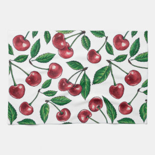 Linge De Cuisine Cerises rouges sur blanc