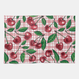 Linge De Cuisine Cerises rouges sur en vichy rose