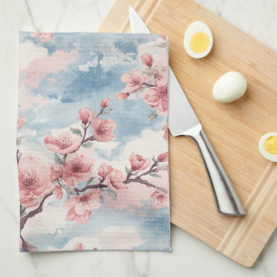 Linge De Cuisine Cerisier Japonais Fleur de Cerisier Rose Bleu