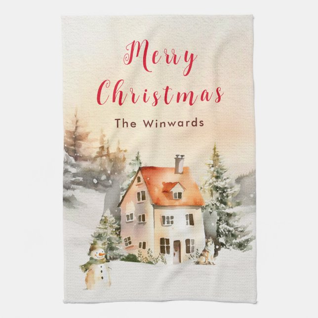 Linge De Cuisine Chalet de vacances d'hiver Joyeux Noël (Vertical)