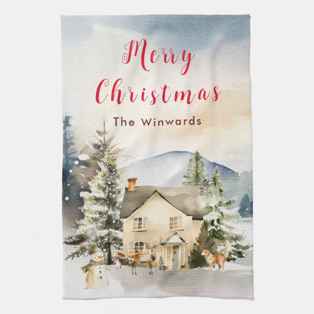 Linge De Cuisine Chalet de vacances d'hiver Joyeux Noël (Vertical)