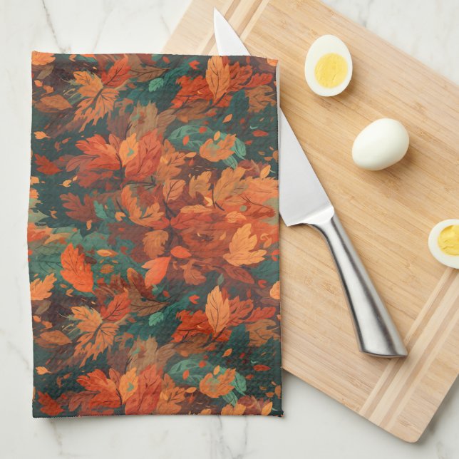 Linge De Cuisine Chaleureux Feuilles rustiques d'aquarelle - Boho e (Quart Plié)
