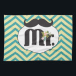 Linge De Cuisine Chalkboard Mr Jaune et Green Zigzag Chevron<br><div class="desc">Tableau de bord M. Mariage jaune et turquoise</div>