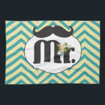 Linge De Cuisine Chalkboard Mr Jaune et Green Zigzag Chevron<br><div class="desc">Tableau de bord M. Mariage jaune et turquoise</div>