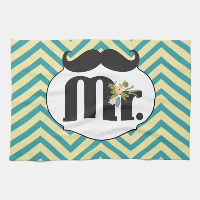 Linge De Cuisine Chalkboard Mr Jaune et Green Zigzag Chevron (Horizontal)
