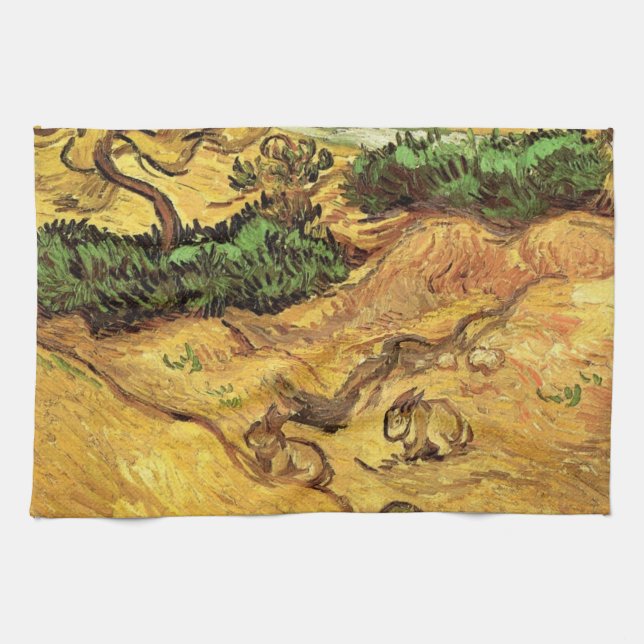 Linge De Cuisine Champ avec deux lapins par Vincent van Gogh (Horizontal)