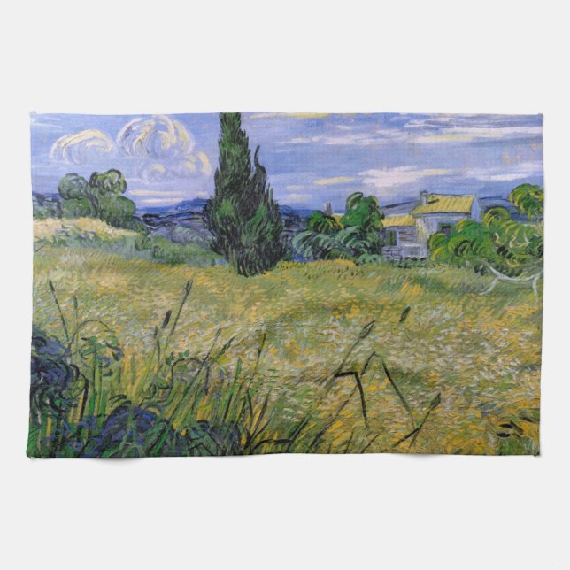 Linge De Cuisine Champ de blé vert avec cyprès par Vincent van Gogh (Horizontal)