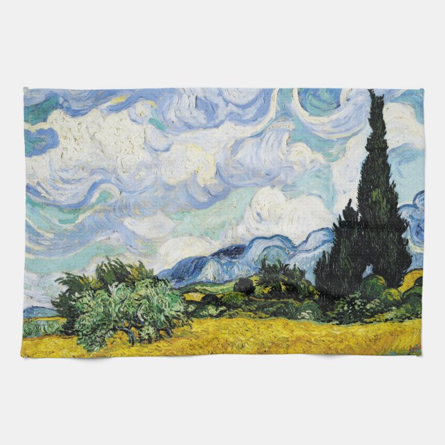 Linge De Cuisine Champ de blé Vincent Van Gogh avec Cyprès (Horizontal)