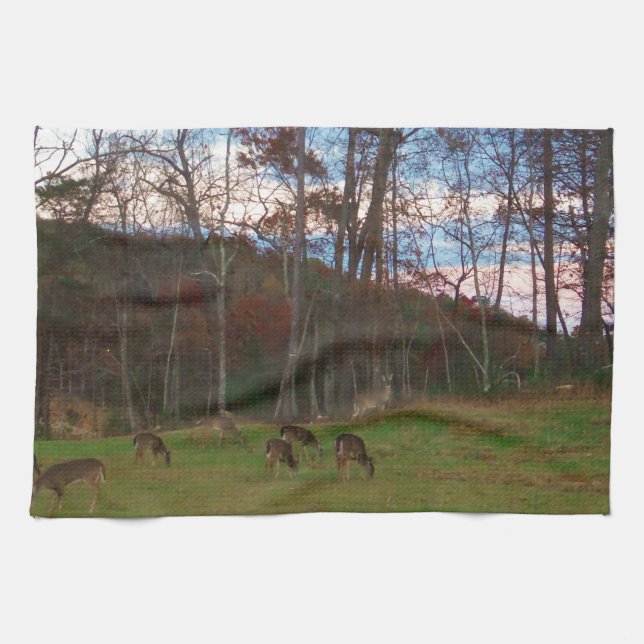 Linge De Cuisine Champ de cerf et un SunSet rose (Horizontal)