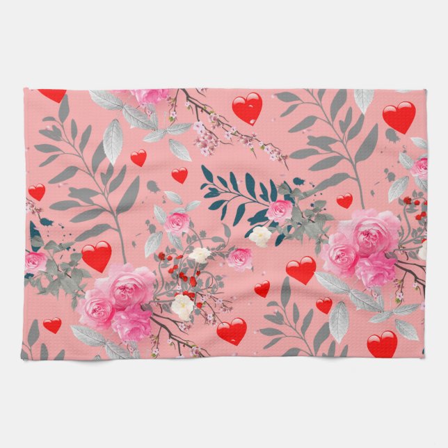 Linge De Cuisine Champ de fleurs roses (Horizontal)
