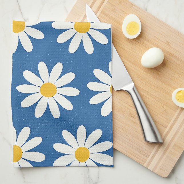 Linge De Cuisine Champ de marguerites en bleu (Quart Plié)