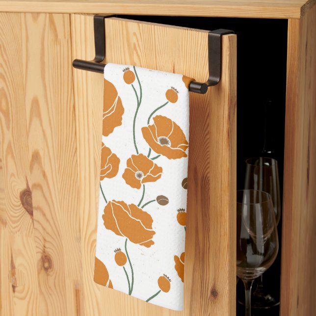 Linge De Cuisine Champ de pavots orange (Pliage en tiers)