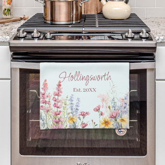 Linge De Cuisine Champ Fleur sauvage aquarelle personnalisé