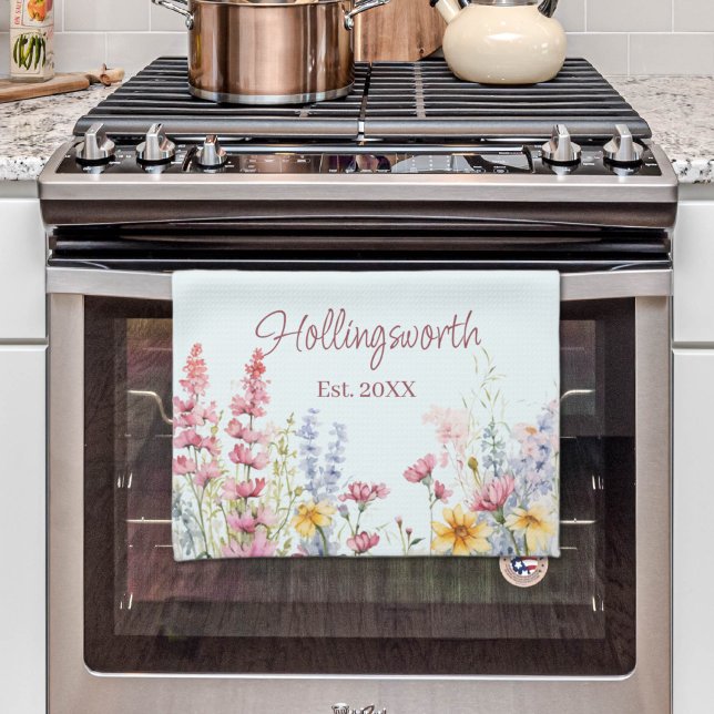 Linge De Cuisine Champ Fleur sauvage aquarelle personnalisé (Personalized Watercolor Wildflower Field Kitchen Towel
)