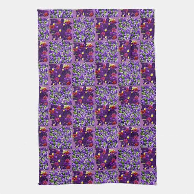 Linge De Cuisine Champ Pansy Violet Et Typographie, (Vertical)
