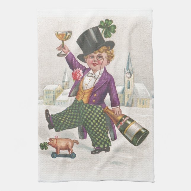 Linge De Cuisine Champagne d'Shamrock Vintage (Vertical)