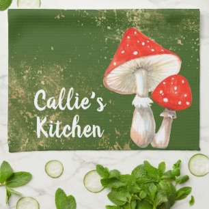 Linge De Cuisine Champignons à l'aquarelle Personnalisés