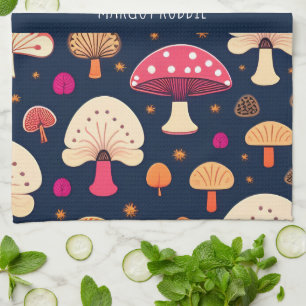 Linge De Cuisine Champignons amusants Motif d'aquarelle rose bleu