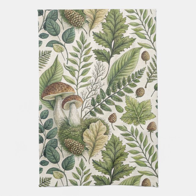 Linge De Cuisine Champignons des bois Pinecones Ferns Motif d'autom (Vertical)