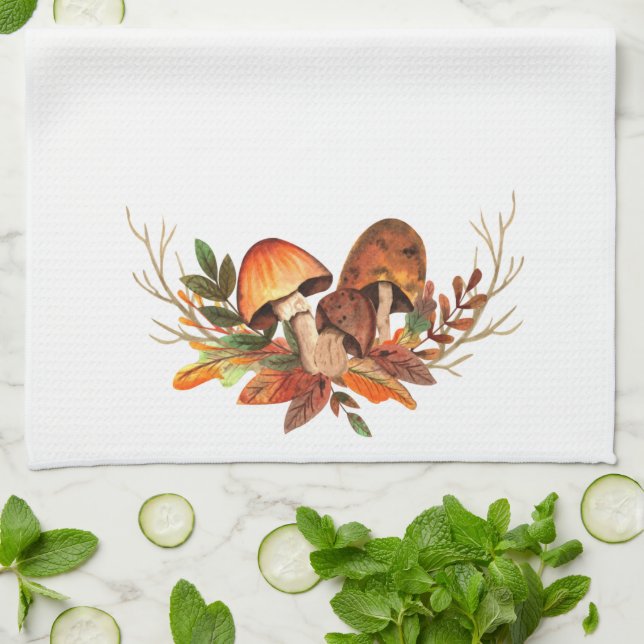 Linge De Cuisine Champignons Feuilles D'automne Rétro (Plié)