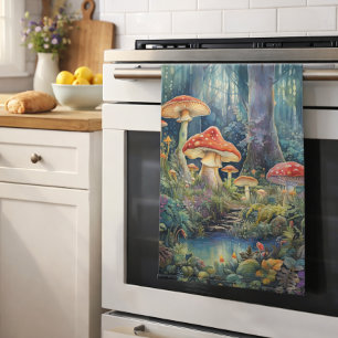 Linge De Cuisine Champignons forestiers enchantés   Imaginaire myst
