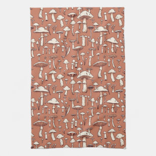 Linge De Cuisine Champignons Imprimer sur Terracotta Brown