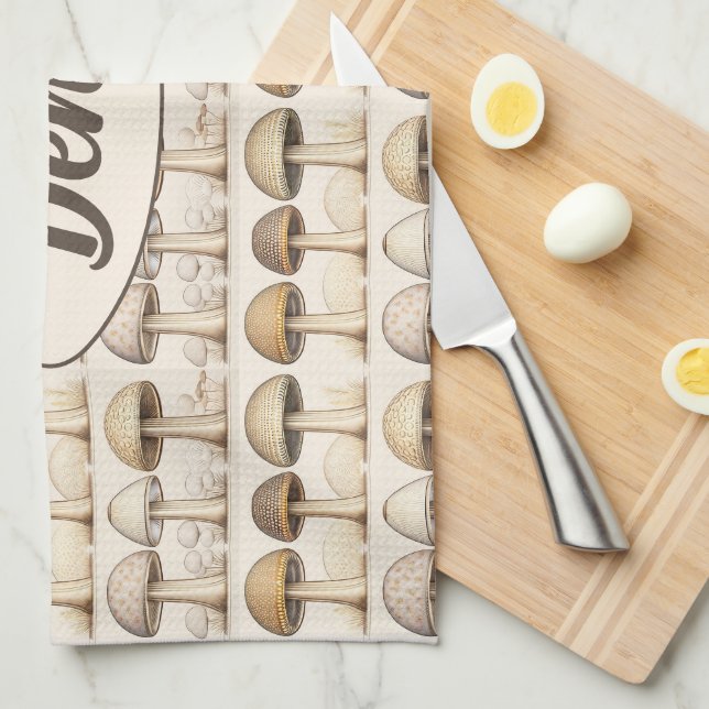 Linge De Cuisine Champignons motif brun, beige et gris (Quart Plié)