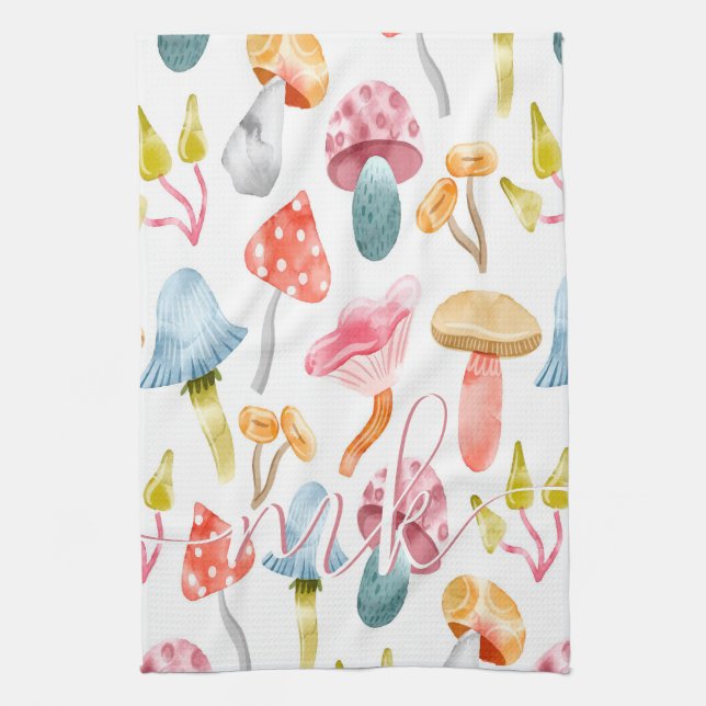 Linge De Cuisine Champignons Pastel Aquarelle (Vertical)