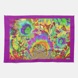 Linge De Cuisine Champs de tournesol d'aquarelle rétro élégant