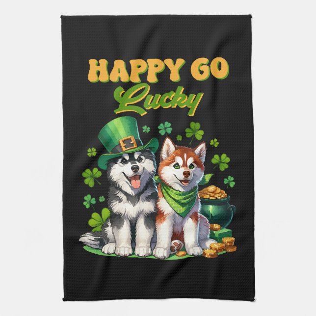 Linge De Cuisine Chanceux Toutou Husky Mignon Saint-Patrick (Vertical)