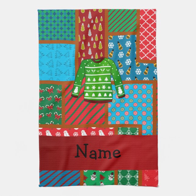 Linge De Cuisine Chandail laid vert nommé fait sur commande de Noël (Vertical)