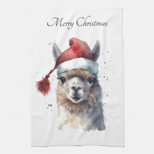 Linge De Cuisine Chapeau de Père Noël à texte personnalisé en aquar