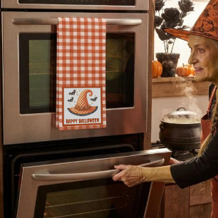 Linge De Cuisine Chapeau de sorcière et chauves-souris en vichy ora