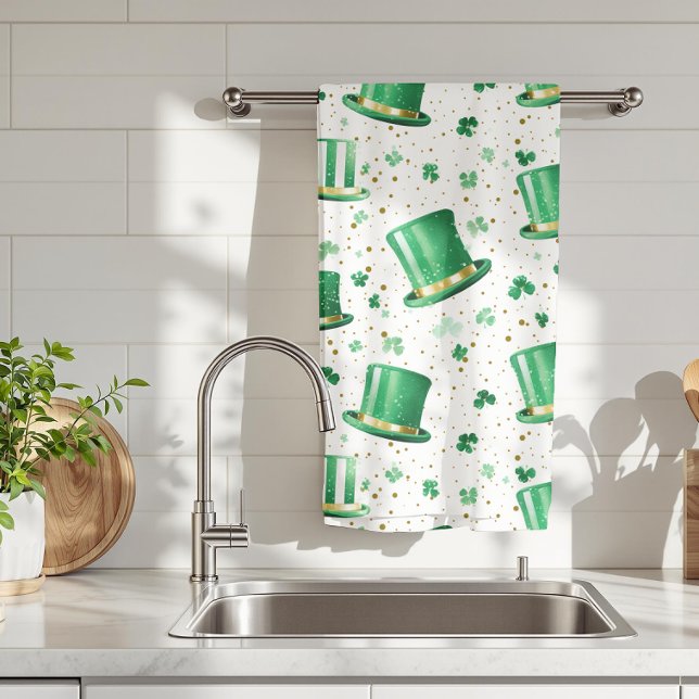 Linge De Cuisine Chapeaux verts dorés de luxe et trèfles blancs (Créateur téléchargé)