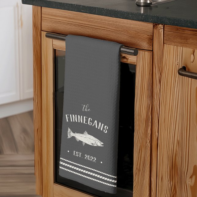 Linge De Cuisine Charbon Rustique Poisson Personnalisé (Créateur téléchargé)