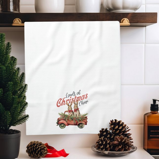 Linge De Cuisine Charges de lapins de Noël en Camion Rouge (Créateur téléchargé)
