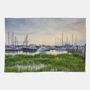 Linge De Cuisine Charleston Harbour Boats Sunset