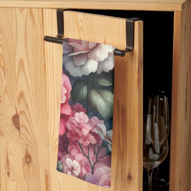 Linge De Cuisine Charme Floral Rose intemporel (Pliage en tiers)