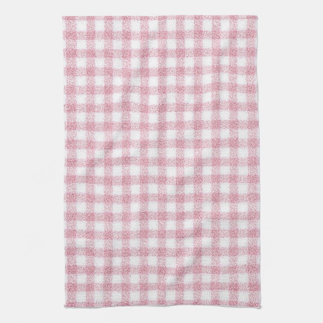 Linge De Cuisine Charme Gingham Rose et Blanc Velouté (Vertical)