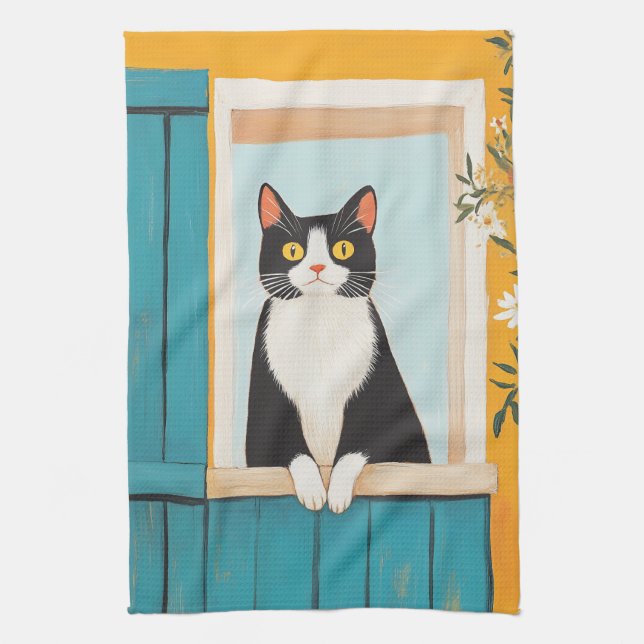 Linge De Cuisine Charming Chat in Window (Vertical)