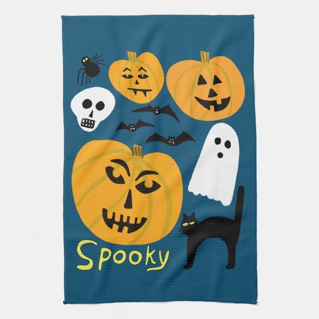 Linge De Cuisine Charming Funny Citrouilles Ghost Bat HAPPY HALLOWE (Vertical)