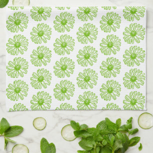 Linge De Cuisine Chartreuse Green Daisy Print, Hippie Flower Print