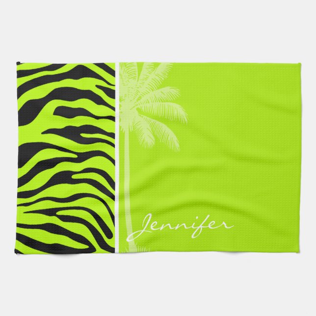 Linge De Cuisine Chartreuse Zebra Stripes Poster de animal; Palm (Horizontal)