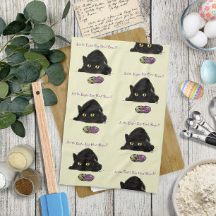Linge De Cuisine Chasse aux œufs de Pâques de chat noir Fête jaune