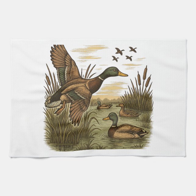Linge De Cuisine Chasse-Rétro-Vol-Caner-Colvert (Horizontal)