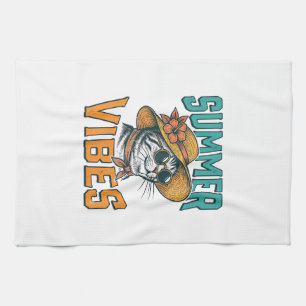 Linge De Cuisine Chat ambiance estivale gravure vintage Design_1