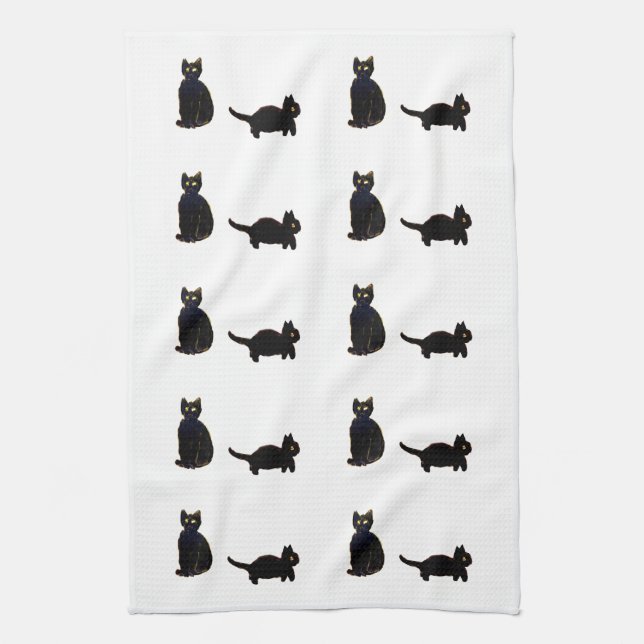 Linge De Cuisine Chat Art Cute Chats Noirs (Vertical)